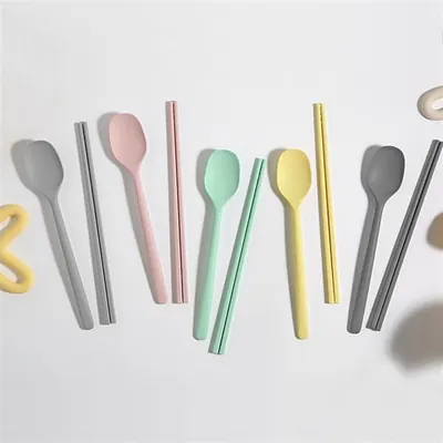 스윗 실리콘 수저세트, 연그레이, 숟가락+젓가락, 1세트