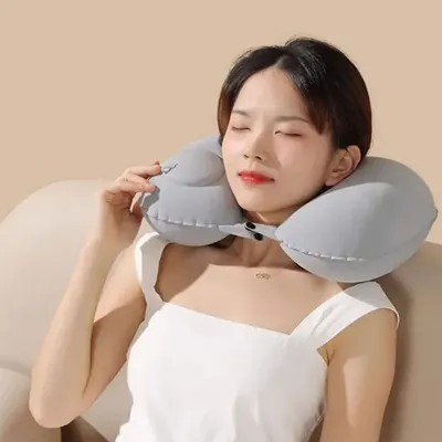 휴대용 에어 목베개, 그레이, 1개, FREE