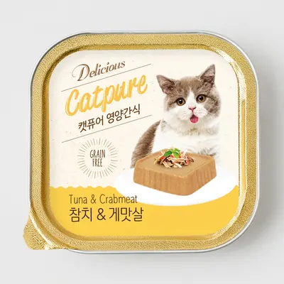 캣퓨어 고양이 습식캔 사각캔, 참치 게맛살, 100g, 12개, 1개