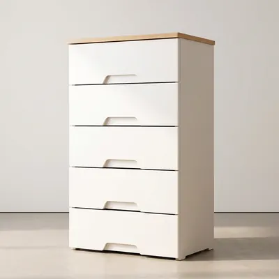 보노하우스 모던플러스 우드상판 서랍장, 화이트, 내추럴오크, 5단, 1개