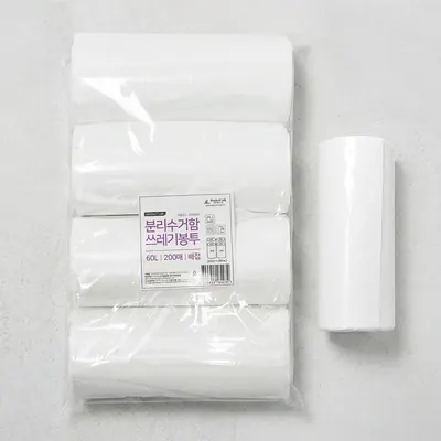 프로덕트랩 분리수거함 쓰레기봉투, 배접, 유백색, 60L, 200매, 1개