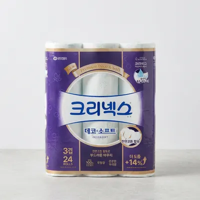 크리넥스 데코&소프트, 3겹, 28m, 24롤, 2팩