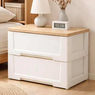 보노하우스 화이트 이노스 우드상판 서랍장, 화이트(내추럴오크), 562mm, 2단