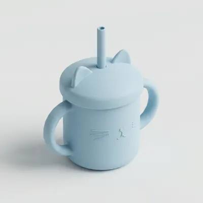 데아트 실리콘 아기 빨대컵, 인디고블루, 200ml, 1개