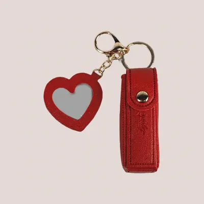 립스틱 미니 파우치 키링 거울내장, 레드, 1개