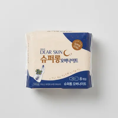 깨끗한나라 디어스킨 에어엠보 생리대, 슈퍼롱 오버나이트, 8개입, 5팩