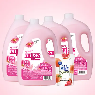 피죤 섬유유연제, 핑크로즈, 3.1L, 4개