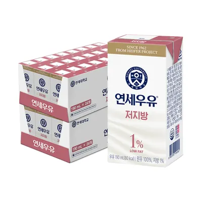 연세우유 멸균우유, 저지방, 190ml, 48개