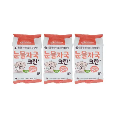 펫크린 눈물자국 크린 반려동물 물티슈, 30매, 3개