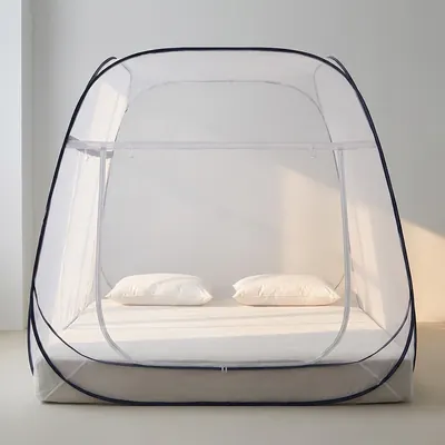 편안생활 침대 모기장 원터치 텐트형 대형 사각모기장 바닥있는 360도 풀케어, 화이트, 1.2x2m