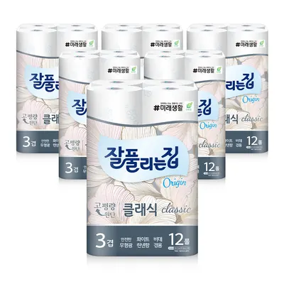잘풀리는집 클래식 화장지, 3겹, 27m, 12롤, 6팩
