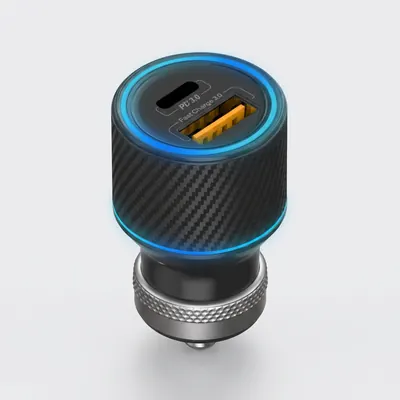 48W PD3.0 초고속 LED 2포트 차량용충전기, 블랙, 1개 + CtoC 케이블, 1m, 1개