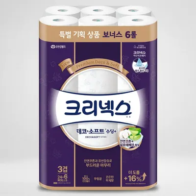크리넥스 데코앤소프트 수딩플러스 화장지 3겹, 30롤, 1팩
