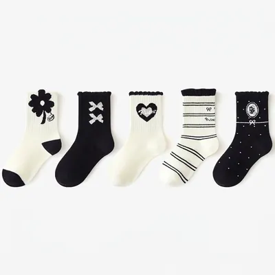 아이뿜 블랙리본 하트 주니어 양말 F176, 혼합색상, 2XL(12세 이상), 5종 세트