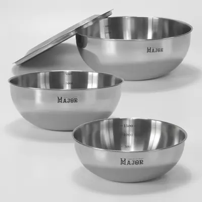 키친아트 메이저 스테인리스 믹싱볼 세트, 4P, 1500ml+3000ml+4000ml+뚜껑, 스텐, 1개