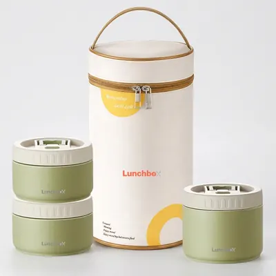 코코리브 3단 독립 보온보냉 도시락, 말차 그린, 1760ml, 1개