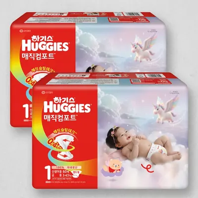 유한킴벌리 하기스 매직컴포트, 공용, 밴드형, 1단계, 64매x2팩, 128매