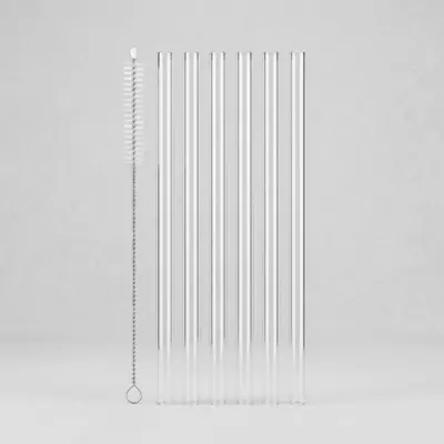 투명 트라이탄 텀블러 빨대+세척솔 세트, 30cm, 6개, 1세트
