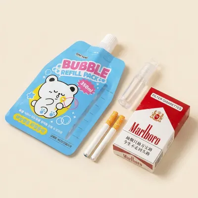 담배모양 비눗방울 스트레스 해소용 촬영 소품, 케이스 1개, 스틱 2개, 용기 1개, 리필액 10ml, 1개