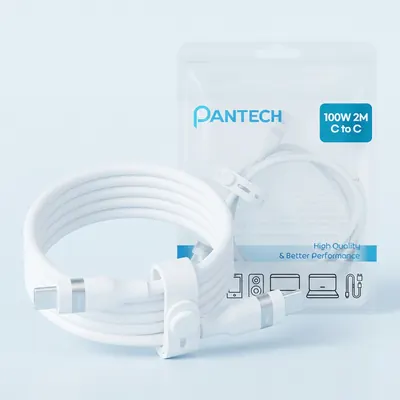 팬택 100W C to C 초고속 충전 실리콘 케이블, 화이트, 2m, 1개