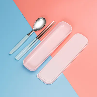 라온누리 픽미 아동 파스텔 휴대용 수저케이스 세트, 분홍+블루, 1세트
