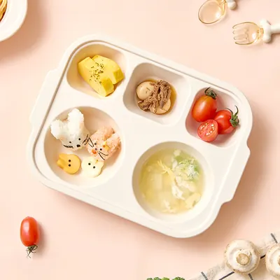 아띠라빗 국내생산 안심 미끄럼방지 실리콘 5구 깊은 유아식판, 아이보리, 1개