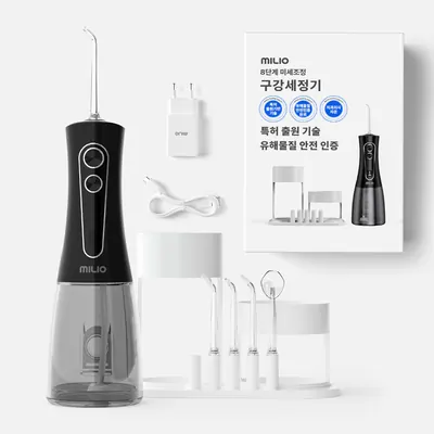 밀리오 휴대용 무선 미세조정 구강세정기, BPK1-W1, 블랙, 1개