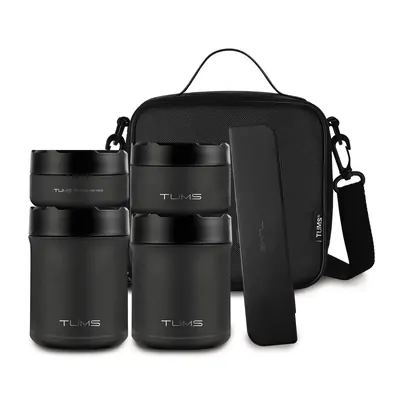 텀스 블랙스톤 보온도시락, 블랙, 1500ml, 4P+수저 세트, 1개