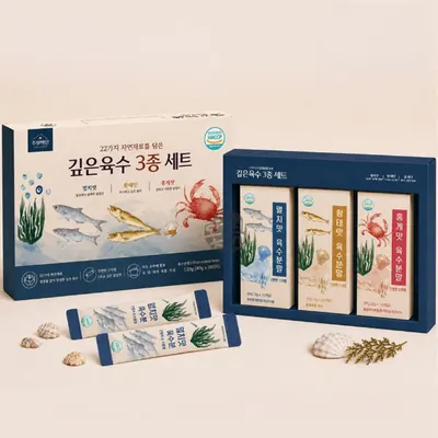 깊은 육수 3종 선물세트, 분말스틱, 멸치맛, 홍게맛, 황태맛, 3g, 30포, 1세트