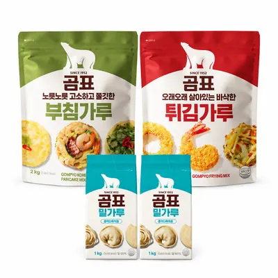 곰표 부침가루 2kg 1개 + 튀김가루 2kg 1개 + 밀가루 1kg 2개, 1세트