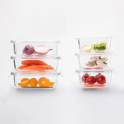 로로보아 클리어 내열 유리용기 혼합형 6종 세트, 정사각 320mlx3개, 직사각 400mlx3개, 6개