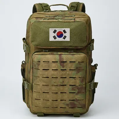 군인 전용 전술가방 대용량백팩 + 태극기, 45L, 밀리터리 카키