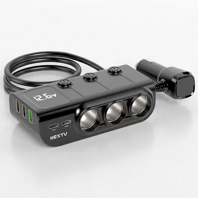 OHOI 시거잭 3구 USB 5포트 멀티소켓, 1414CHG, 차량용 분배기, 온오프 스위치, 전압계, 12V/24V, 1세트