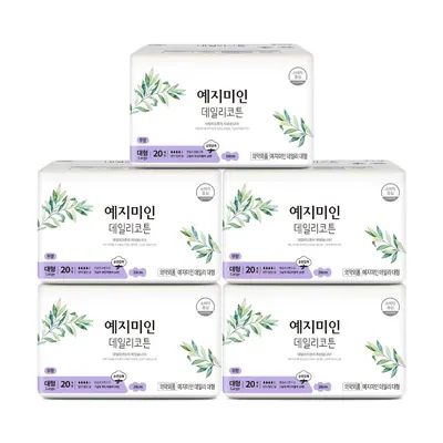 예지미인 데일리코튼 생리대, 대형, 20개입, 5팩