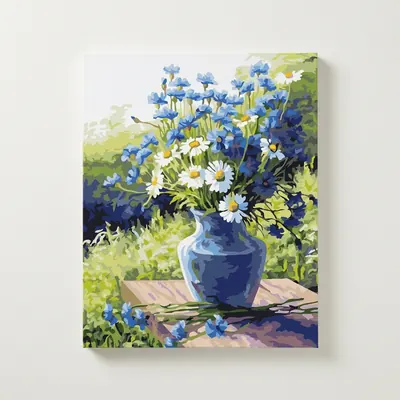 DIY 명화 그리기 유화 페인팅 수레국화와 데이지, 40x50cm, 프레임색상