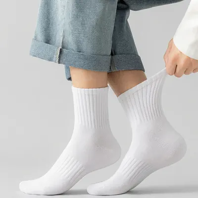 발이 편한 카바 밴딩 중목 양말, 남성용, 화이트, 20켤레