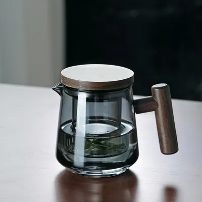 마마픽스 우드핸들 티포트, 블루그레이, 500ml, 1개