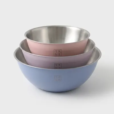 스텐 컬러 믹싱볼 3종 세트, 700ml, 600ml, 300ml, 3세트, 핑크, 퍼플, 블루