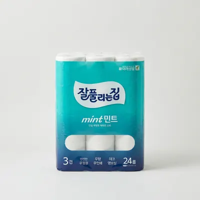 잘풀리는집 민트 3겹 화장지, 24롤, 27m, 3팩