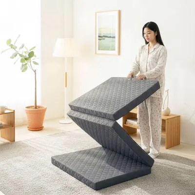 일루일루 3단 접이식 매트리스 토퍼겸용 고밀도폼 바닥형, 챠콜그레이, 싱글, 5cm