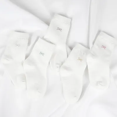 유아 아동 양말 리본 골지 중목, S, 혼합, 5켤레 세트