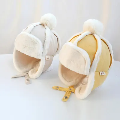 남아 여아 귀달이 방한 항공 겨울 군밤 모자, 크림, 46~50cm, 1개