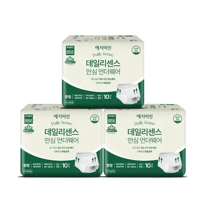 예지미인 데일리센스 요실금 기저귀 팬티형, 중형, 10개입, 3팩