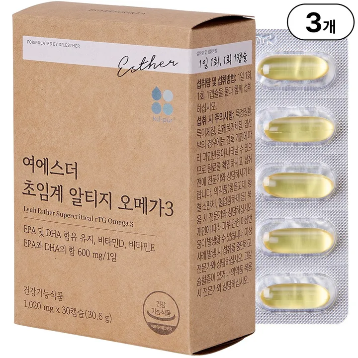 본사직영 여에스더 초임계 알티지 오메가3 1020mg, 30정, 3박스