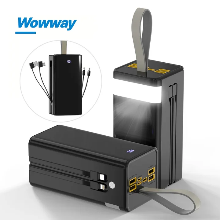 WOWWAY 대용량 보조배터리 50000mAh 고속충전 PD+QC3.0 일체형 휴대용 전원 여행용 캠핑용 파워뱅크, 블랙