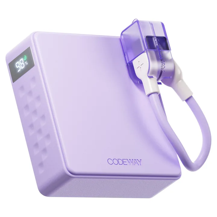코드웨이 미니 고속충전 보조배터리 10000mAh + C타입 초고속충전 케이블, 단일상품, 퍼플