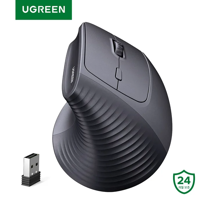 UGREEN 유그린 4000DPI 인체공학 버티컬 블루투스 무선 무소음 마우스 |손목보호| 멀티페어링| 4단계 DPI 조절| 지능형 절전 모드|맥북 태블릿 노트북 컴퓨터 PC 호환, Black, M571P
