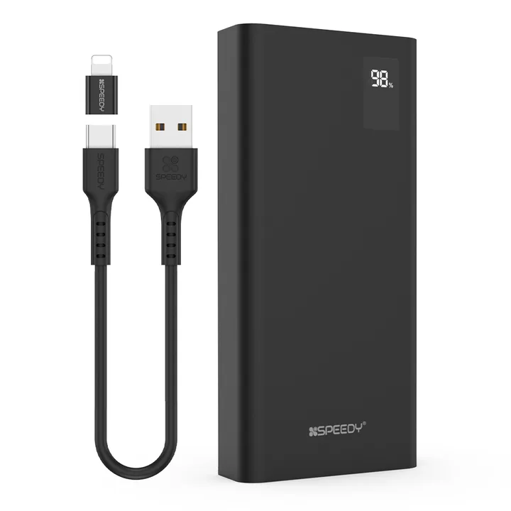 스피디 슬림핏 PD 20W 고속충전 보조배터리 20000mAh + C타입 20W 케이블 세트, SPE-B2PA20DPQ, 블랙