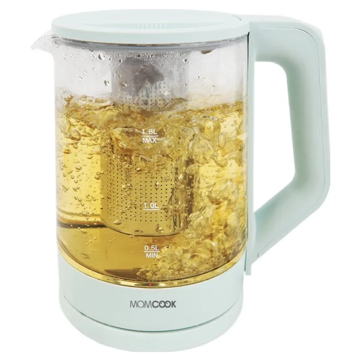맘쿡 유리 전기 티포트 1.8L, DMK-018G(블루)