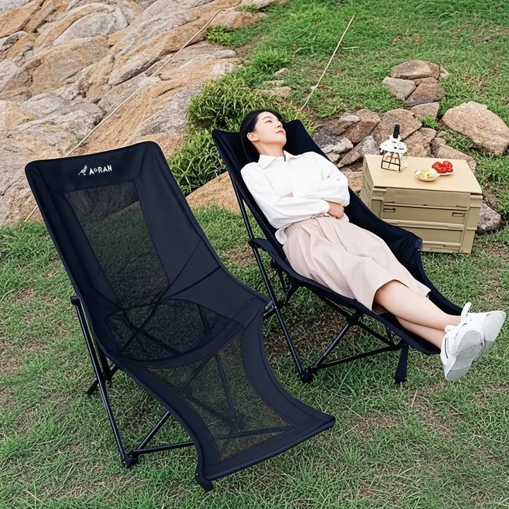 아오란 캠핑의자 1+1 접이식 각도조절 경량 무중력의자, 2개, 흑백 이중 통풍망